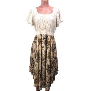 Liberty Love Asymmetrical Women Dress 2XL Floral Brown Blue Beige